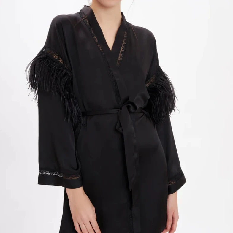"AMALIA" Feathers Kimono 100% silk