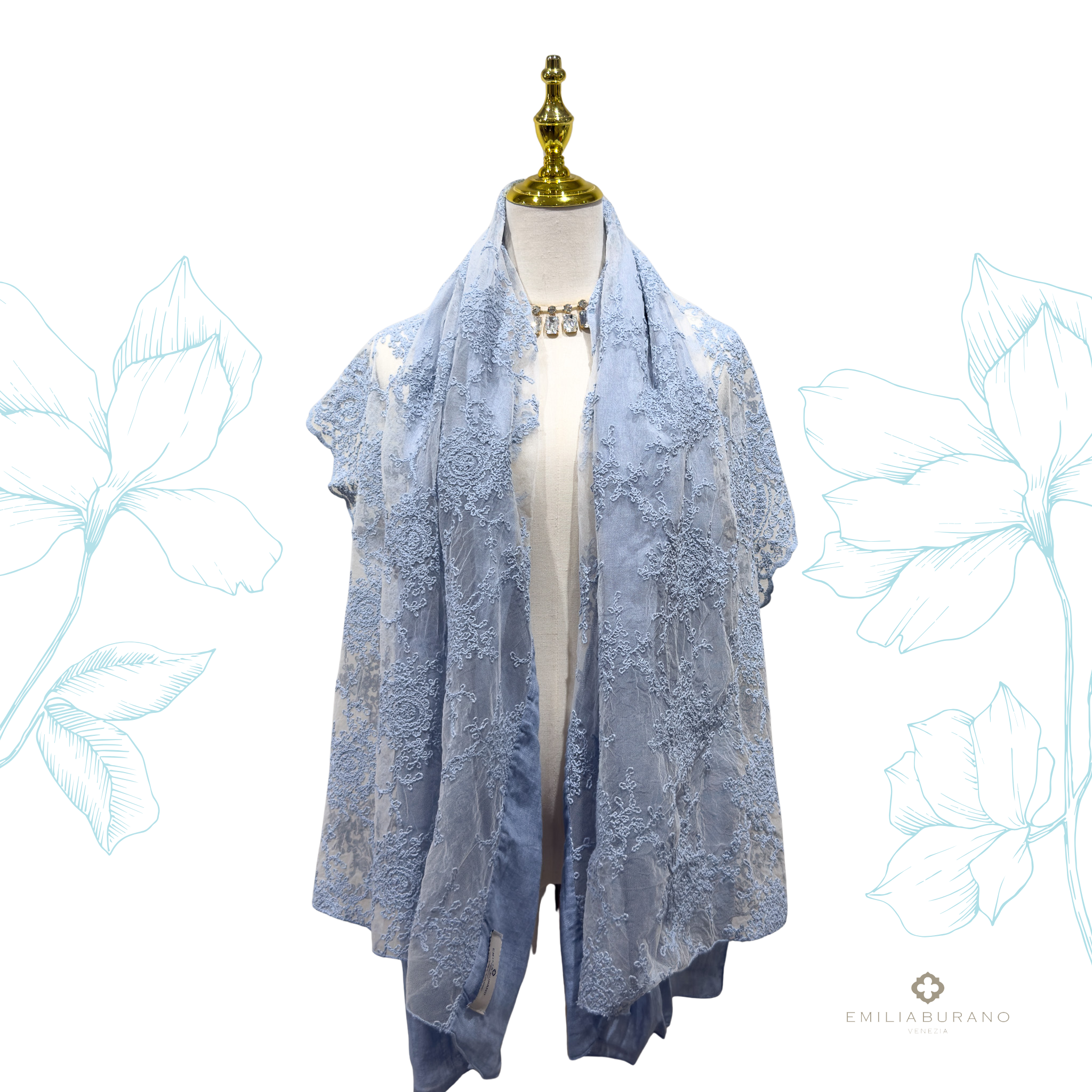 "CORINNE" lace and linen scarf