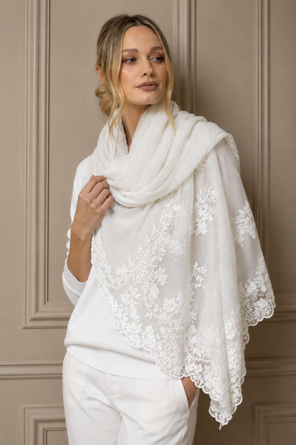 "CHIARA" lace and linen scarf