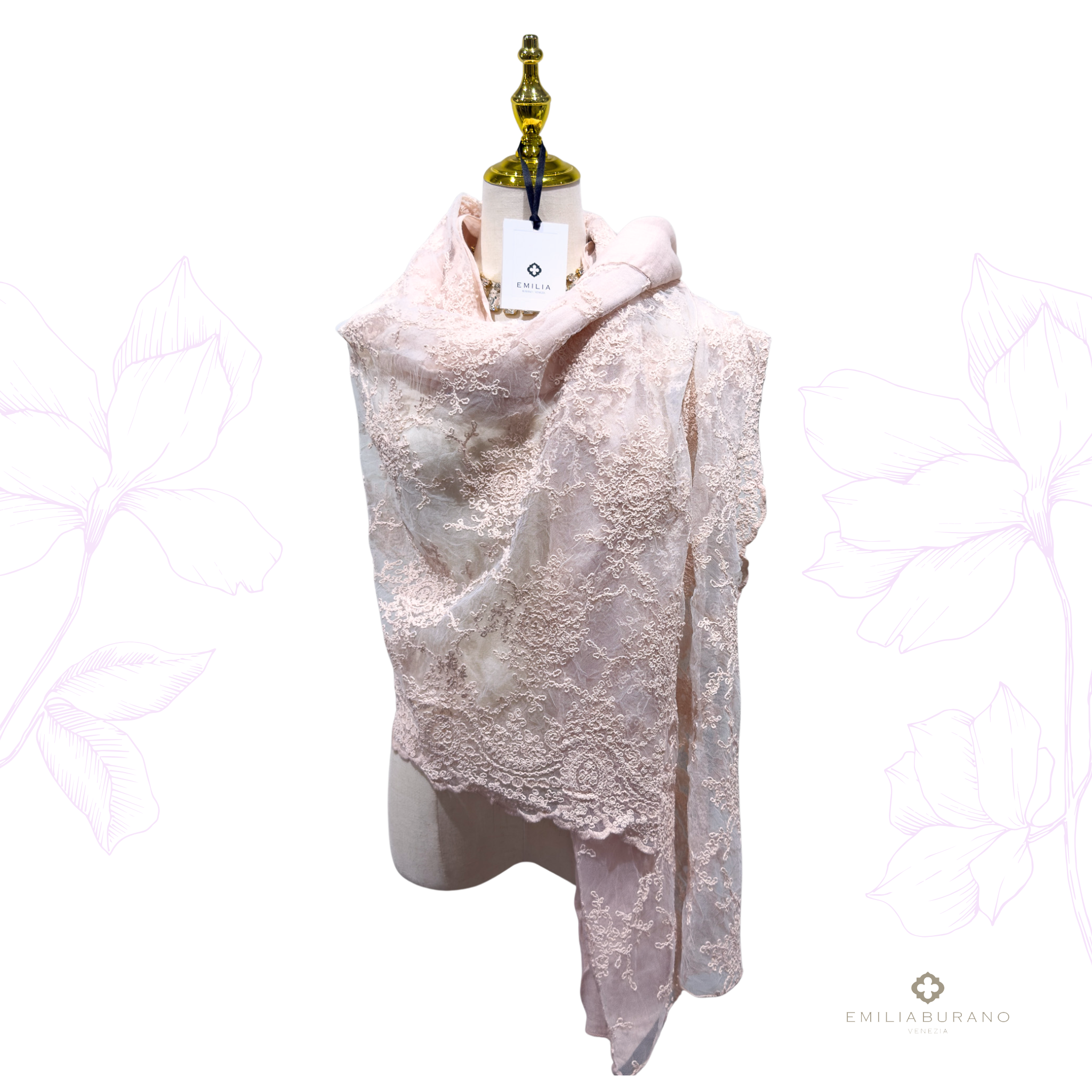 "CORINNE" lace and linen scarf