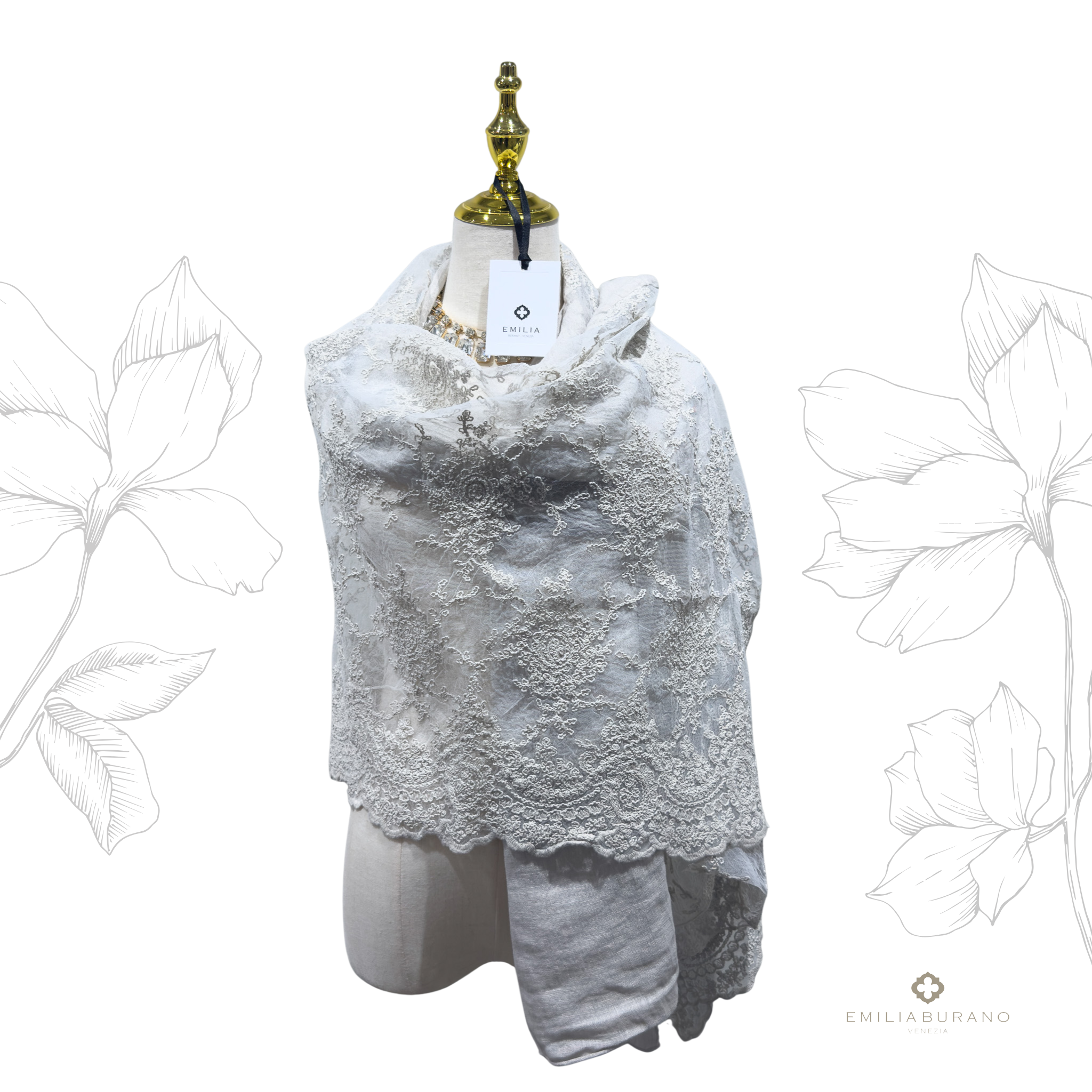 "CORINNE" lace and linen scarf