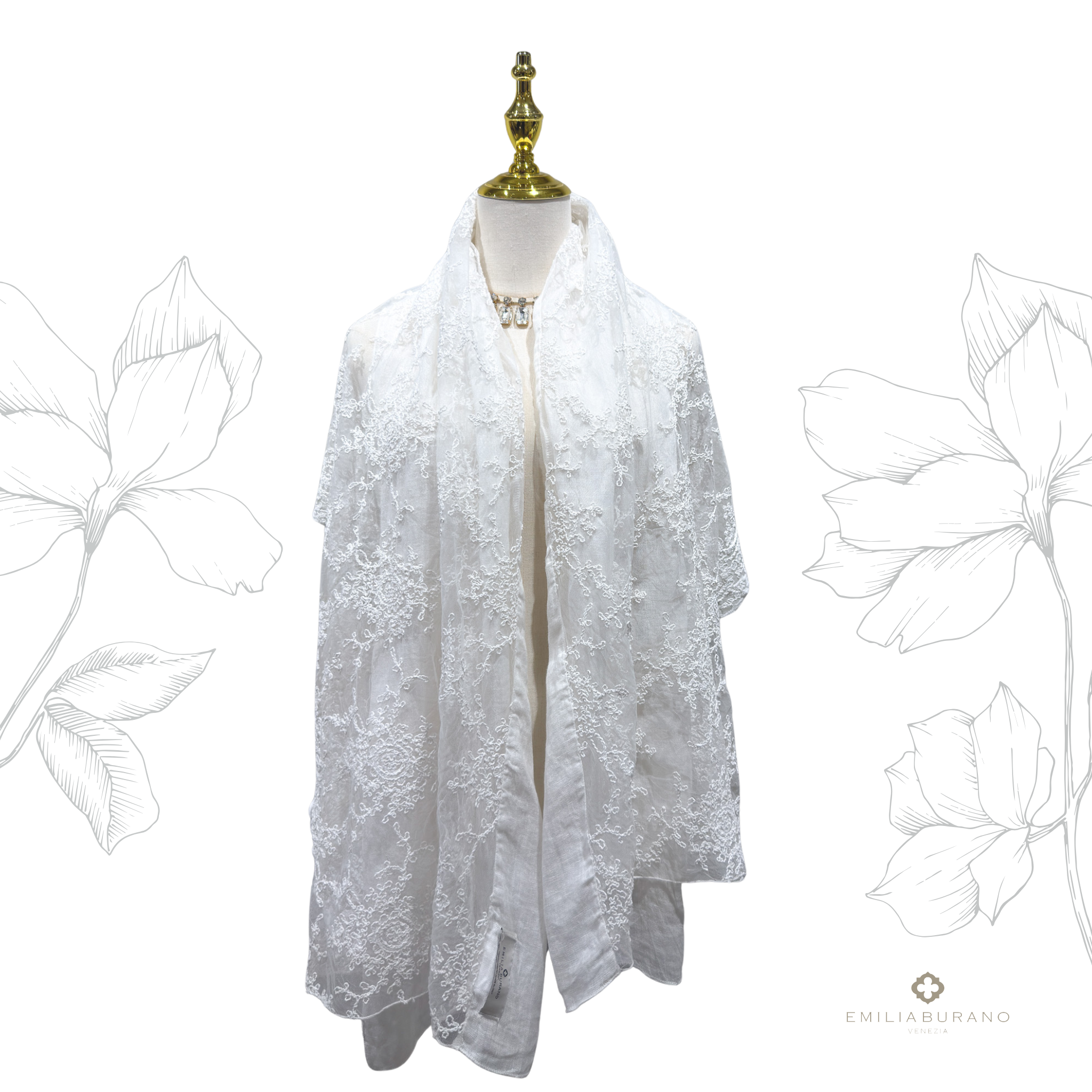 "CORINNE" lace and linen scarf