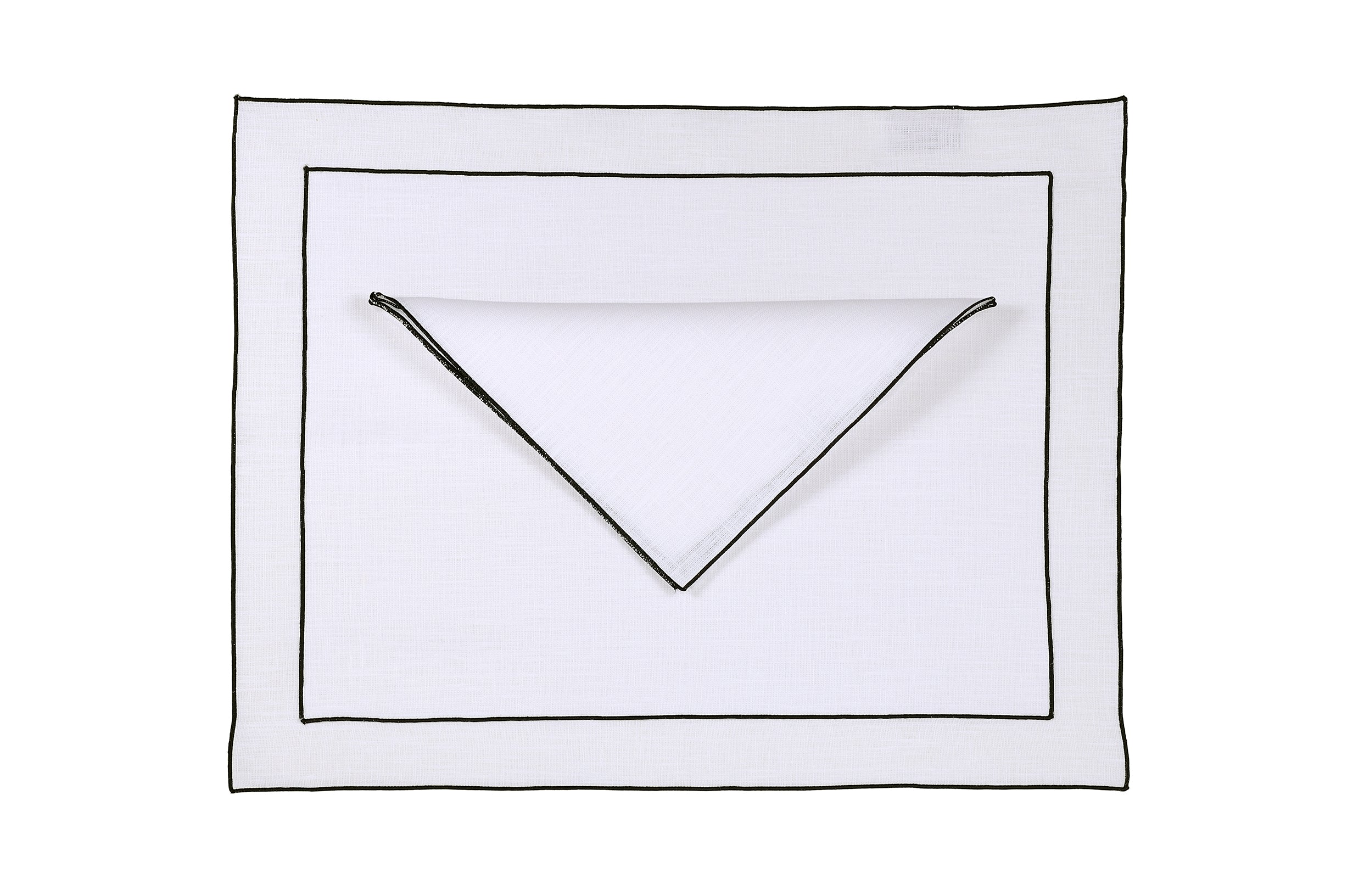 black piping embroidery linen 100%