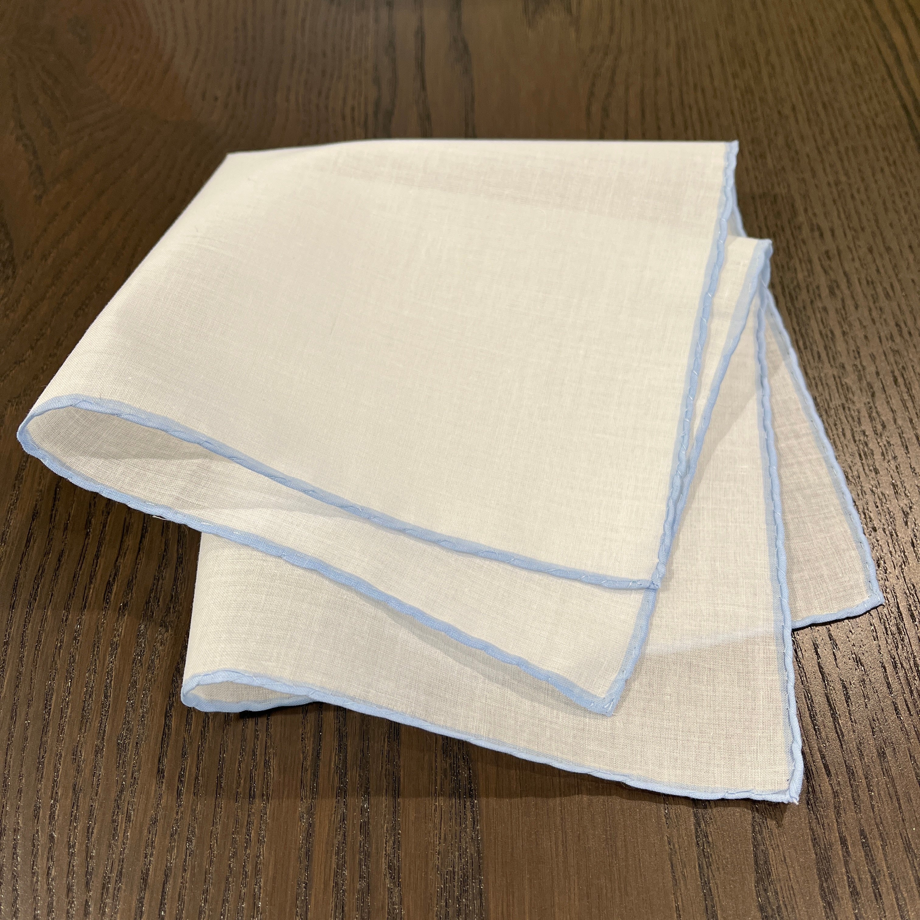 "Giorgio" Azzurro hand made color piping extra fine cotton men's handkerchief