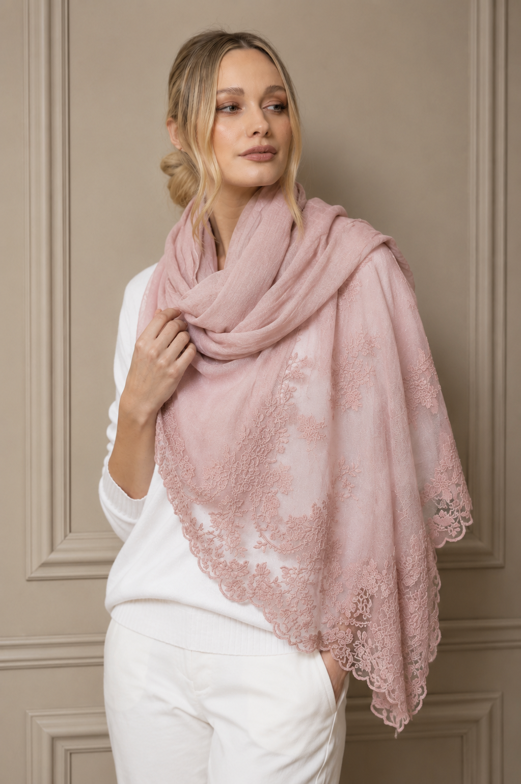 "CHIARA" lace and linen scarf