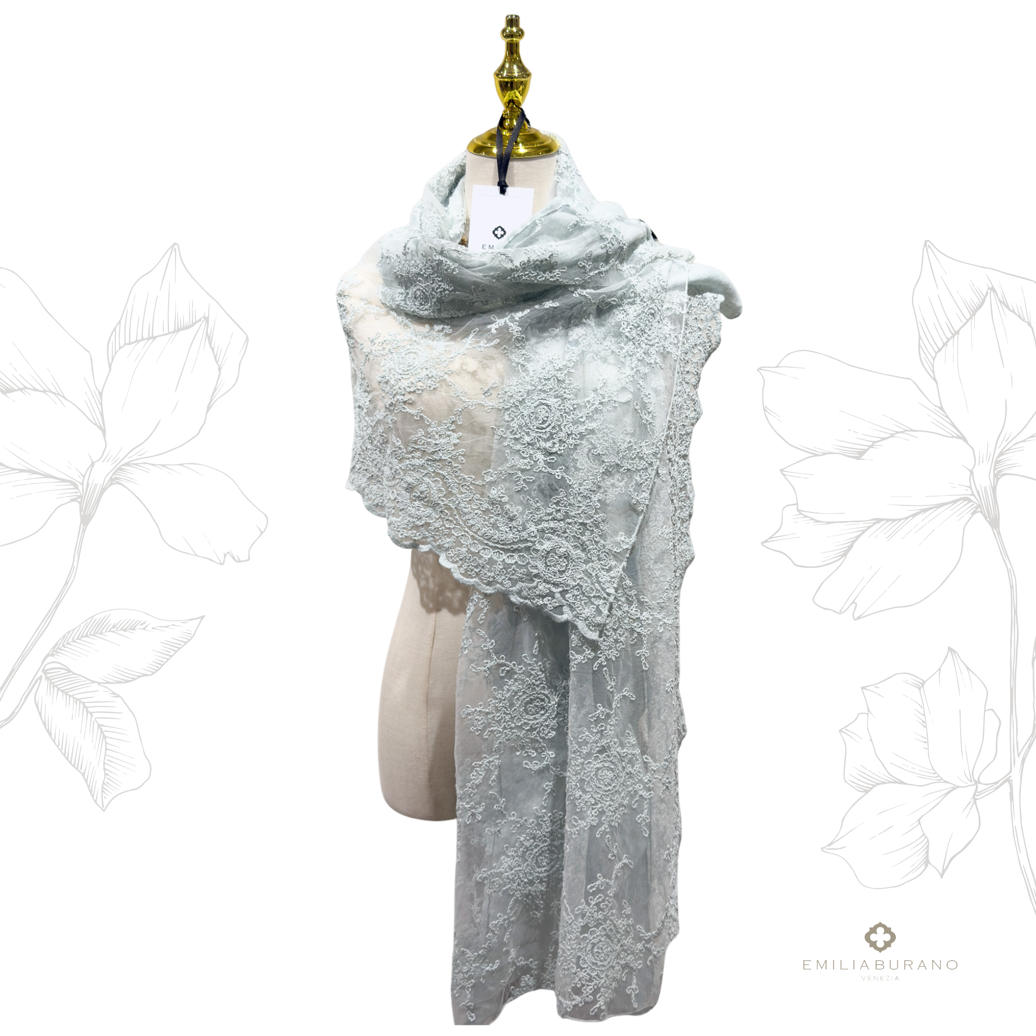 "CORINNE" lace and linen scarf