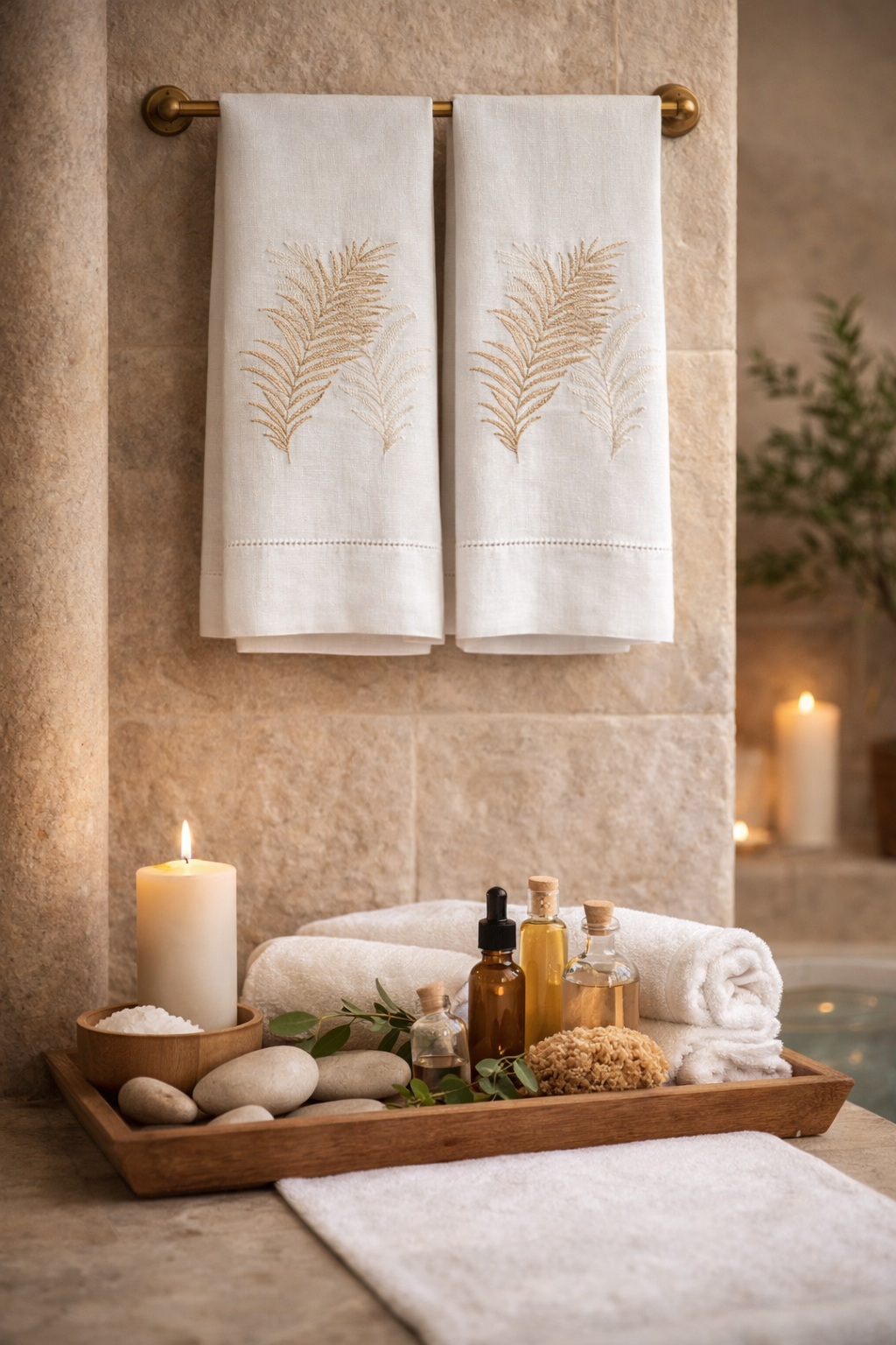 GUEST TOWELS LINEN EMBROIDERED