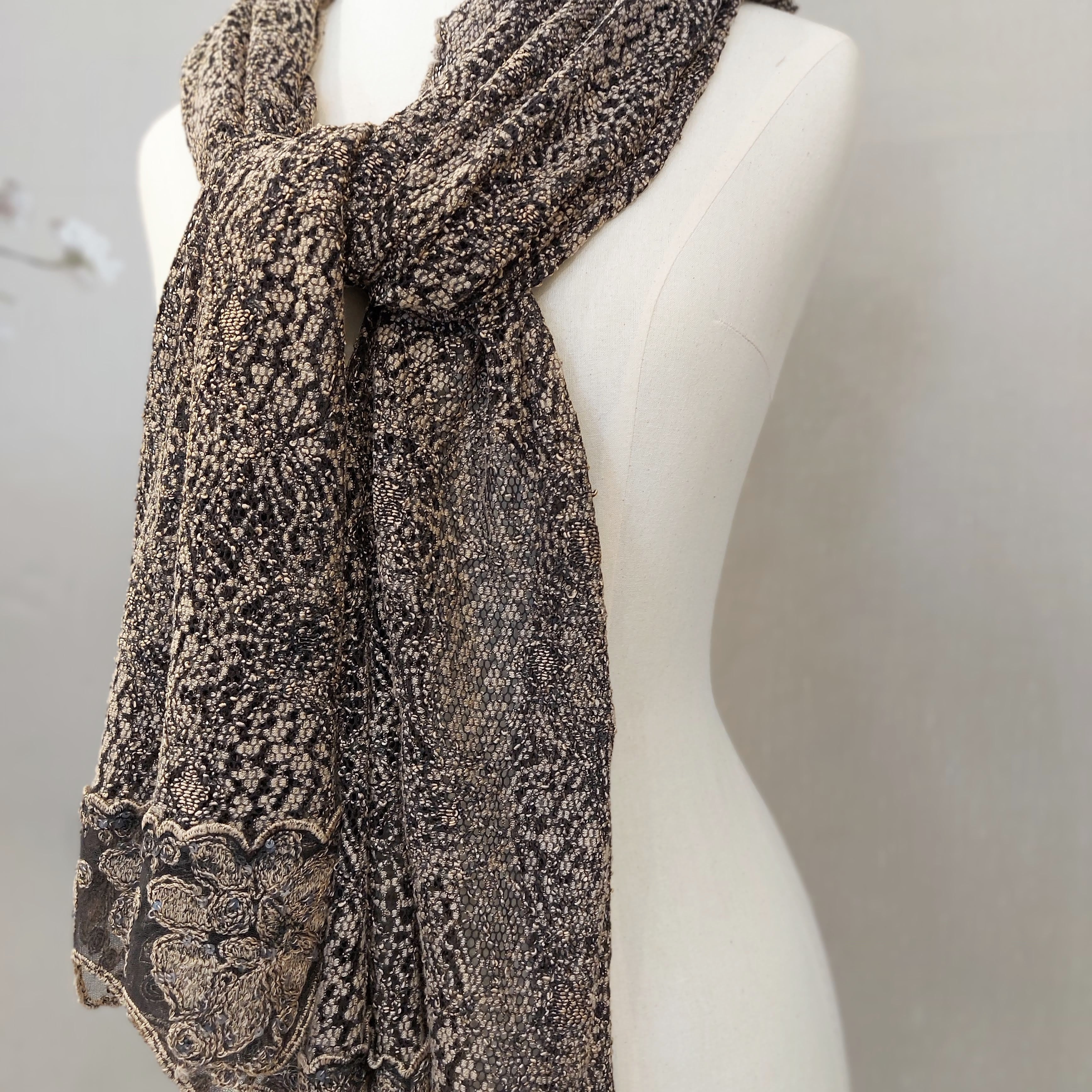 "GISELLE" BROWN full lace scarf