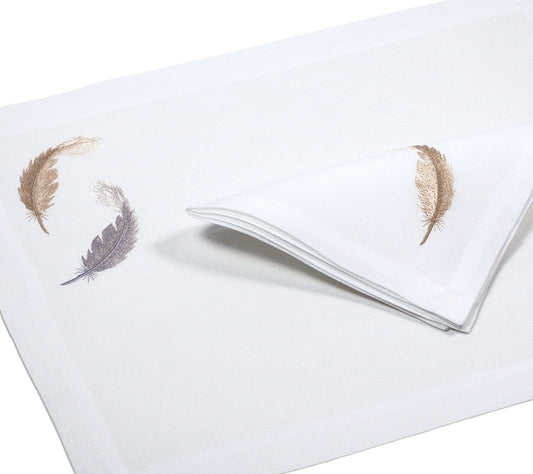 placemat with napkin embroidery feathers pure linen